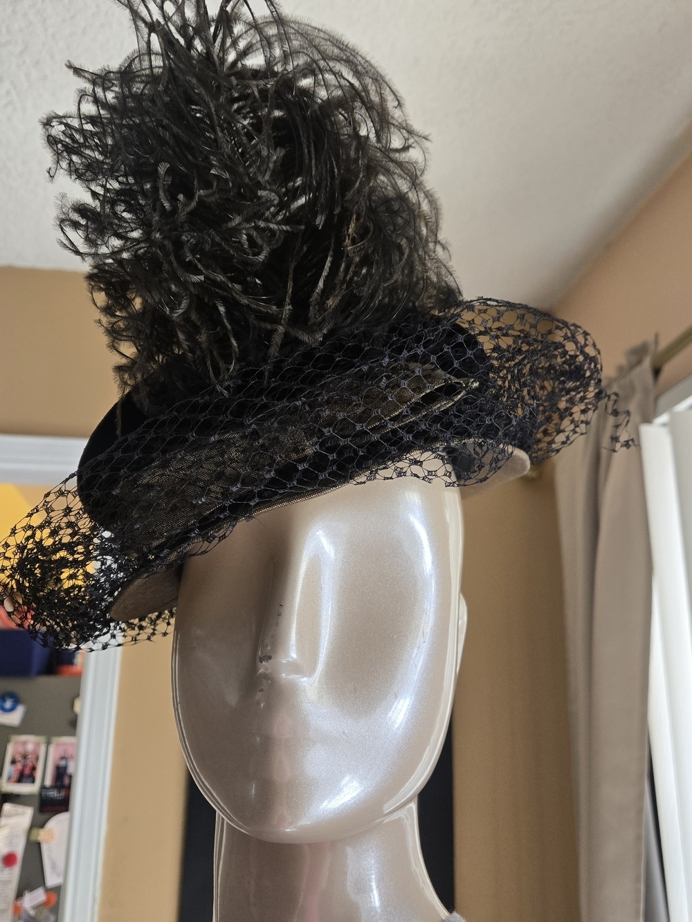 Vintage Nat Frank NY Feather Veil Cocktail Fascinator Hat Gothic - Picture 16 of 16